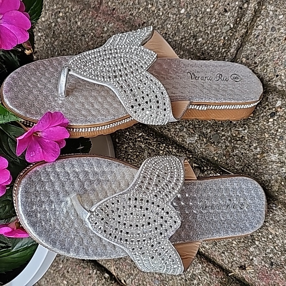 Verano Rio Flipflop Sandals Silver Sparkly Rhinestones Women's Size 8 - Picture 8 of 10